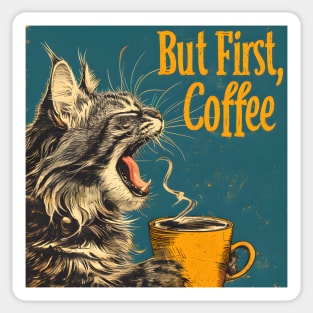 But First Coffee Maine Coon Cat Vintage Retro Design Sticker